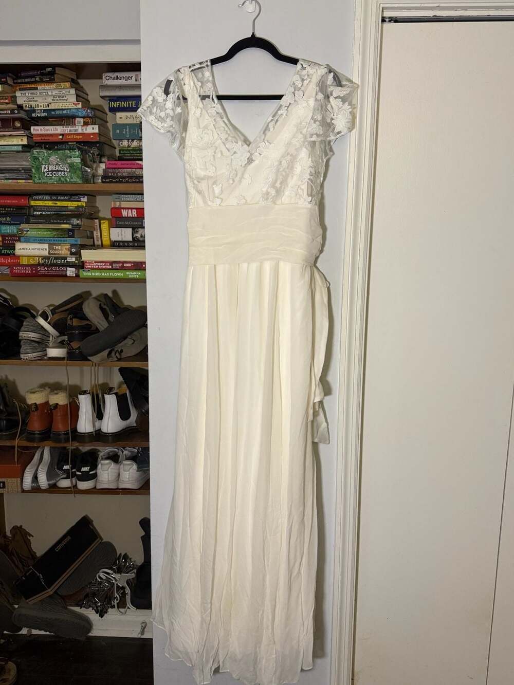 Seraphine Luxe White Silk Lace Maxi Maternity Wedding Dress UK 12